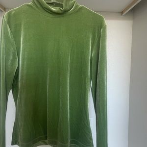 Bright Green Turtle Neck Velvet-Feeling